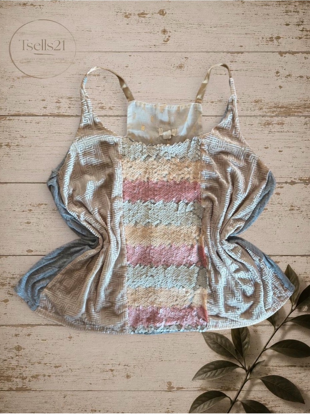 Anthropologie Sequin & Velvet Geometric Pattern Tank Top - Size L